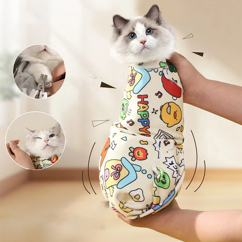 

Cat Fixed Cloth Cat Wrap Grooming Nail Injections Cartoon Printed Self-adhesive Anti Bite Scratch Anti Escape Restraint Bag