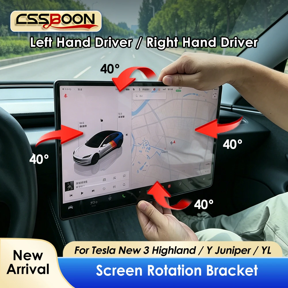 Aviation Aluminum Screen Rotating Kit Anti-Glare 40 Degree Tilt Mount for Tesla Model Y Juniper Model 3 Highland 2026 Holder
