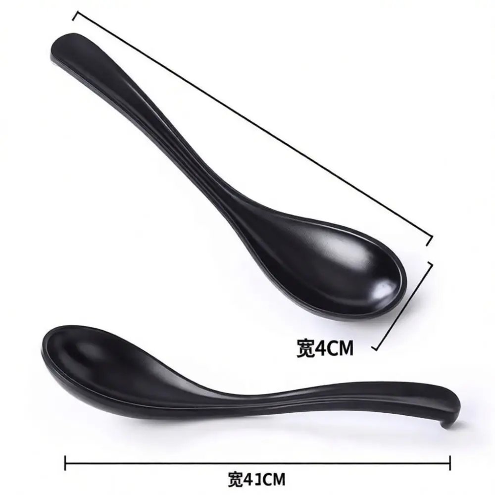Heavy Duty Melamine Ramen Spoon High Quality Soup Ladle Matt Black Long Handle Hook Ergonomic Design Commercial Kitchen Utensil