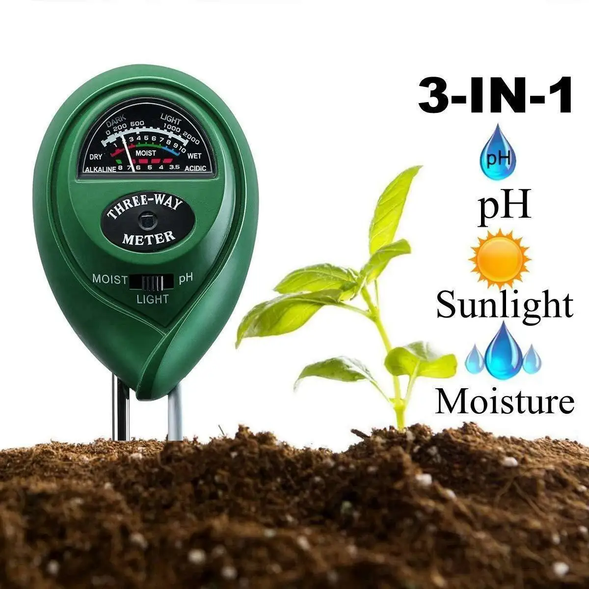 

Soil Testing Instrument 3in1 Soil PH Water Moisture Light Test Meter Kit Measuring Instrument Gardening Planting Tool