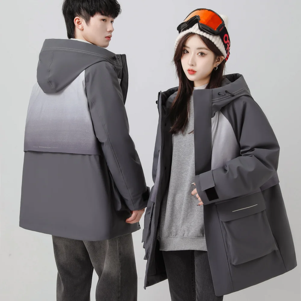 YAYA 2022 chaqueta de plumón para mujer y hombre, Parkas acolchadas cortavientos impermeables de Color degradado de longitud media para parejas,