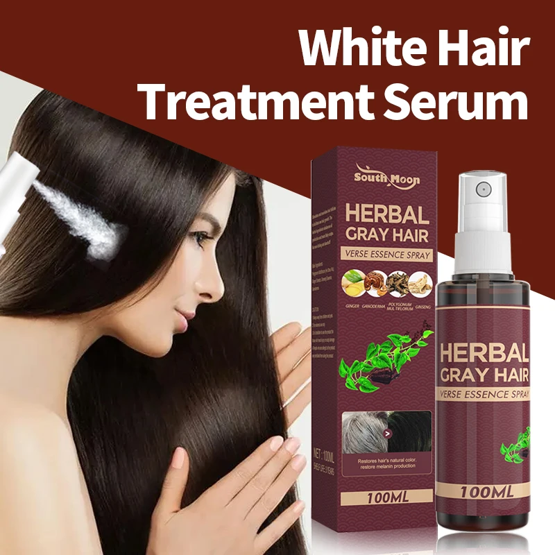 

Gray White Hair Treatment Serum Spray Hairs Darkening Reduce White Hairs Anti Loss Nourish Damage Scalp Herbal Blacken Hair Care