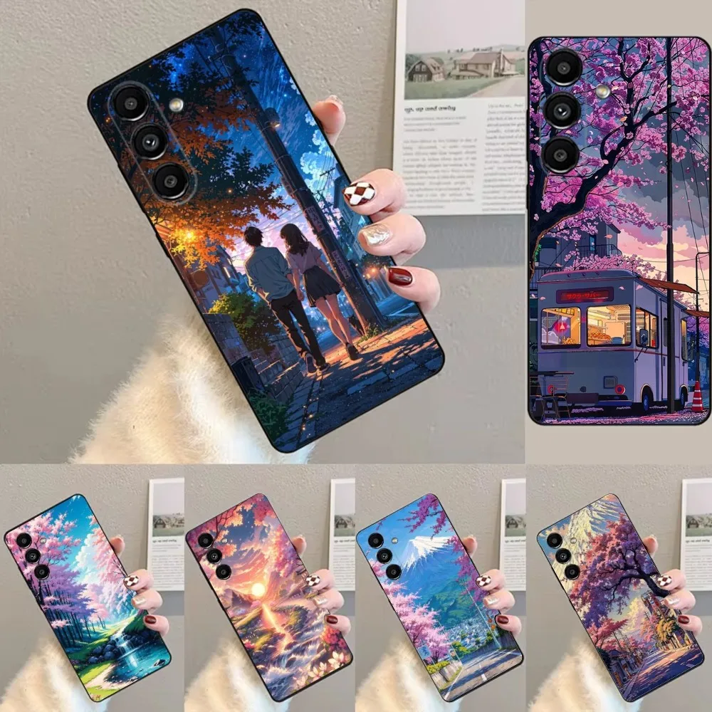 Japan Anime Landscape  Phone Case For Samsung S24,23,22,30,21,10,9,Ultra,Plus,Lite,FE,Soft Silicone Black Cover