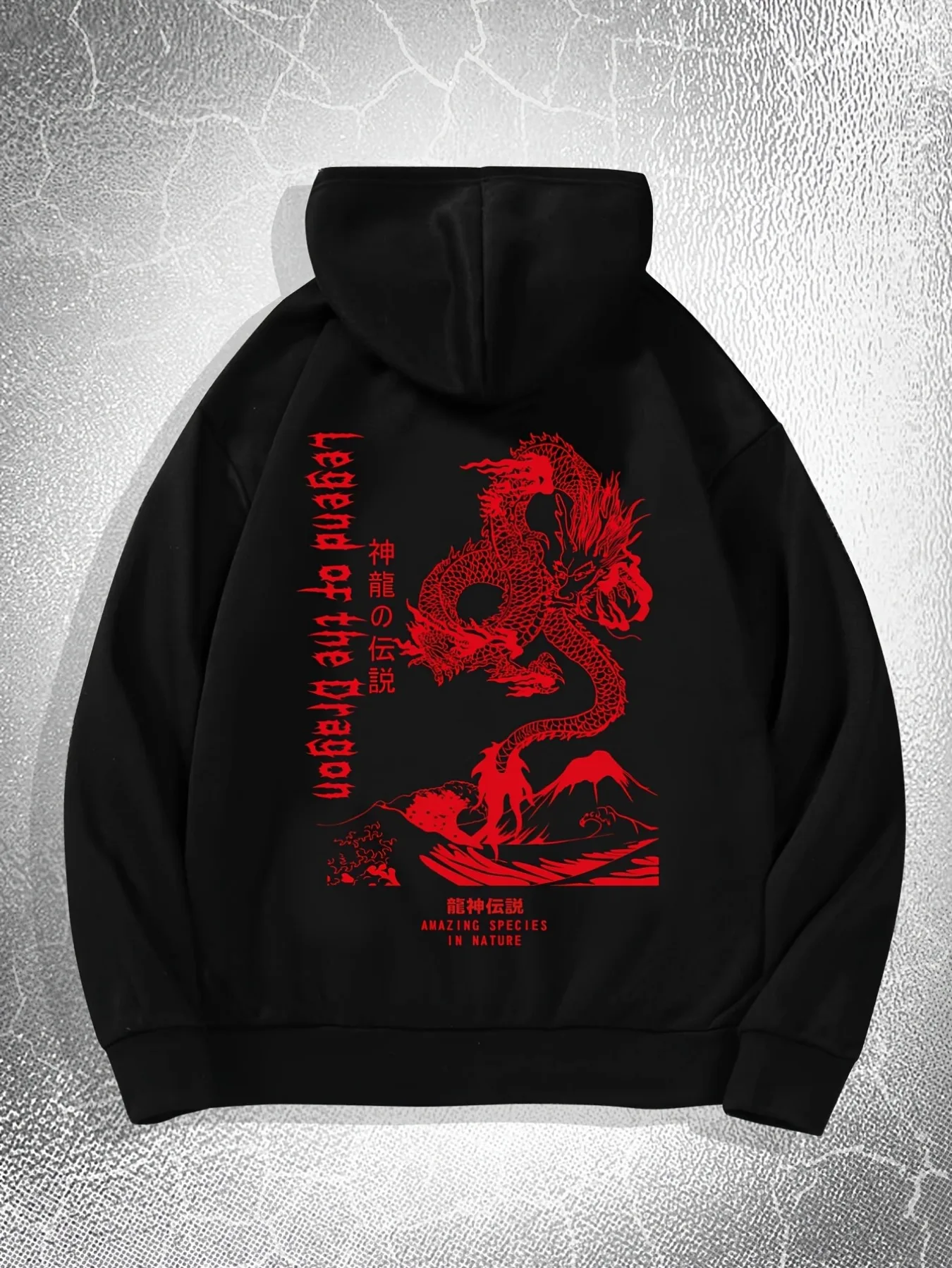 Herren-Hoodie mit Drachen-Print und Kordelzug, lässiges Sweatshirt, Streetwear, Harajuku-Trainingsanzug für Herren