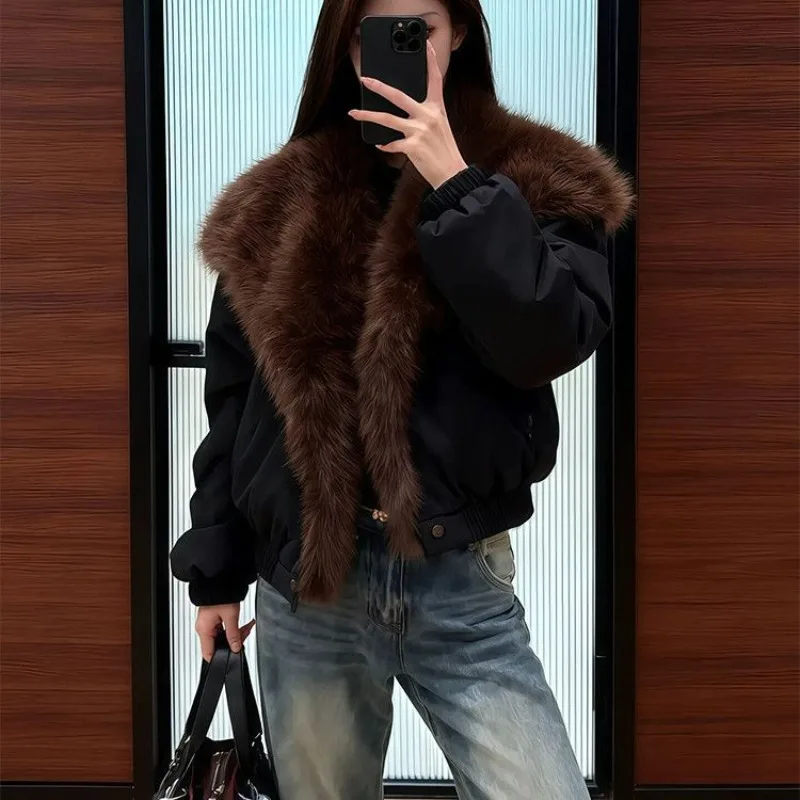 2026 New Autumn Winter Double-sided Wear Fox Fur Jacket Women's Short Faux Fur Parka Streetwear Rabbit Fur Coats Loose Outerwear