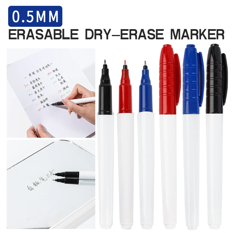 6Pcs/Lot 0.5MM Erasable Whiteboard Pen 12 Colors Erasing Pen Blackboard Art Marker Office Writing Stationery School Supplies