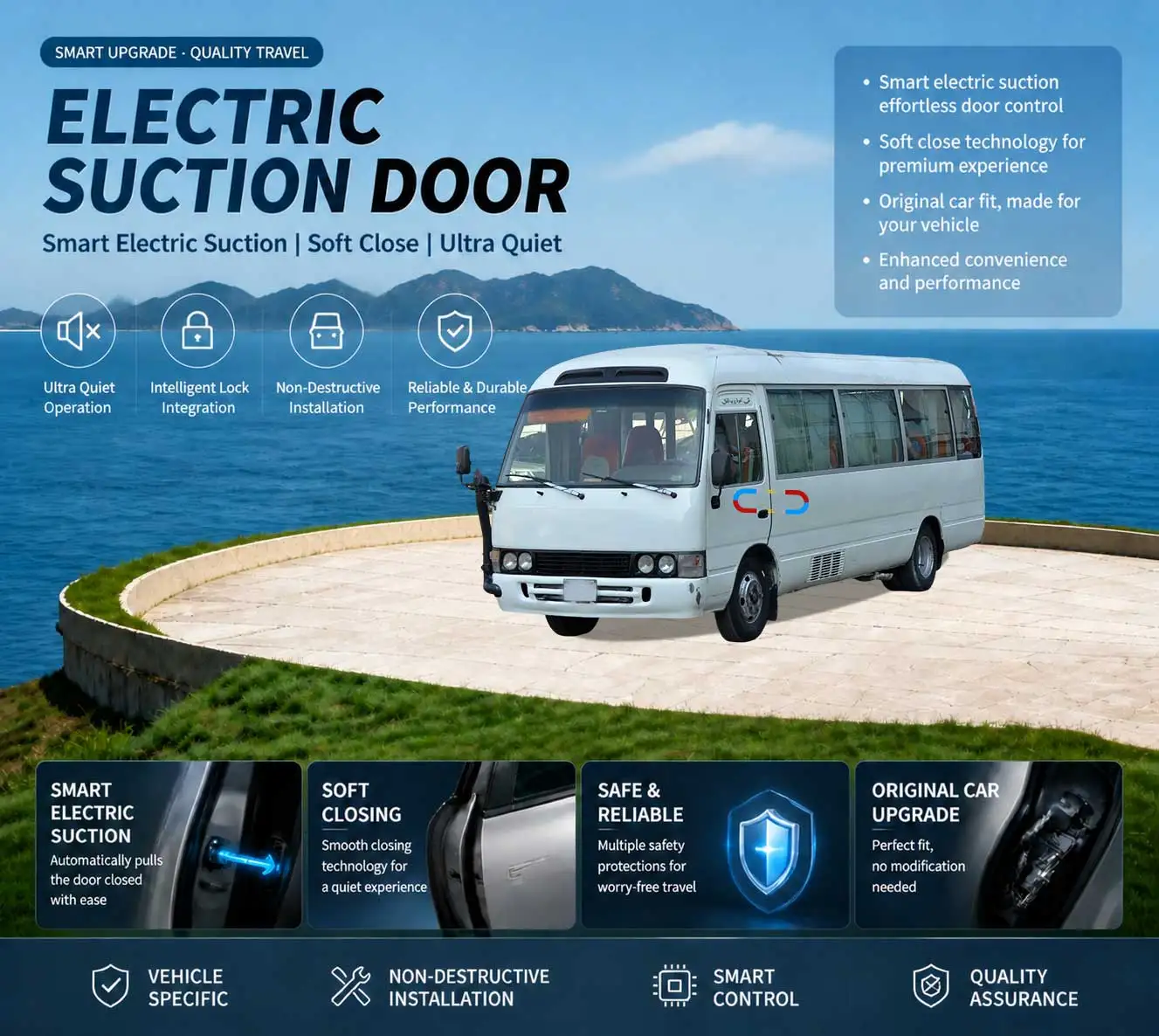 Car-Specific Auto Soft Close Door & Electric Tailgate Modification Kit for Toyota Coaster 3rd Gen B40 B50 2007-2016