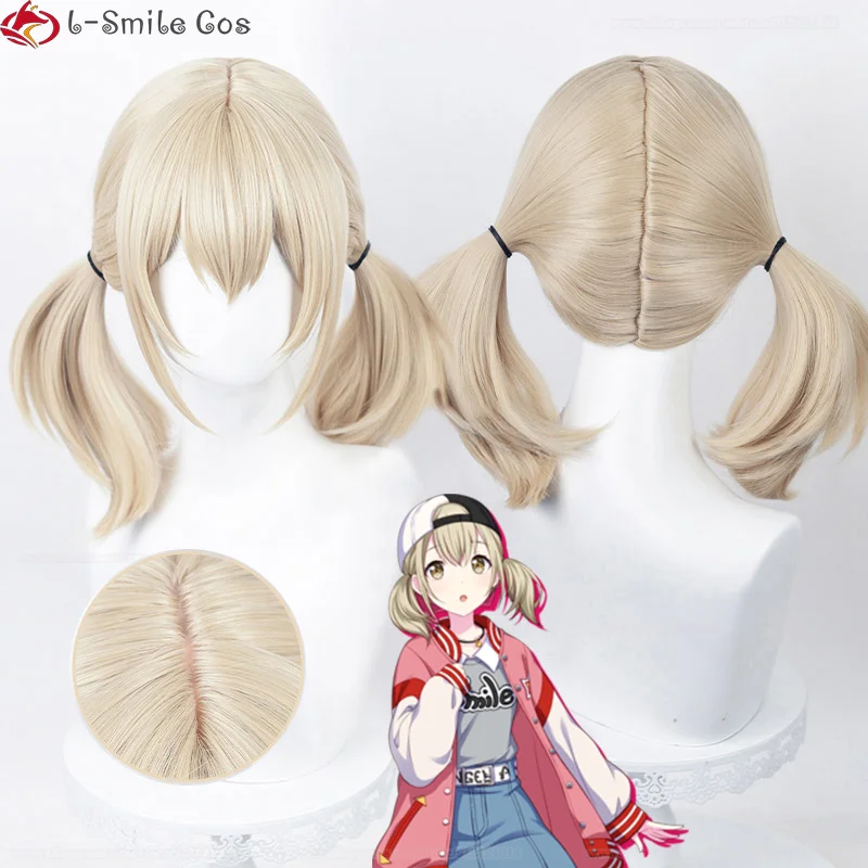 Scalp Azusawa Kohane Cosplay Wig 43cm Light Linen With Double Tail Heat Resistant Synthetic Wigs + Wig Cap