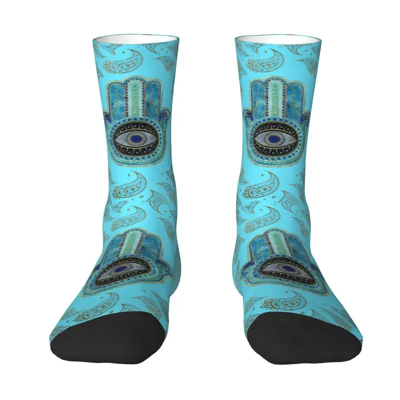 Hand Of Fatima With Paisley Evil Eye Dress Socks Unisex Comfortable Warm 3D Print Hamsa Hand Tribes Amulet Crew Socks