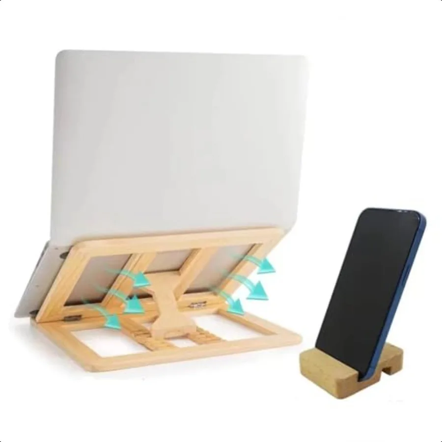 

Wooden Laptop Stand for Desk with Free Phone Holder Foldable and Adjustable Ergonomic Laptop Riser for 1015.6 Inch Notebooks Po