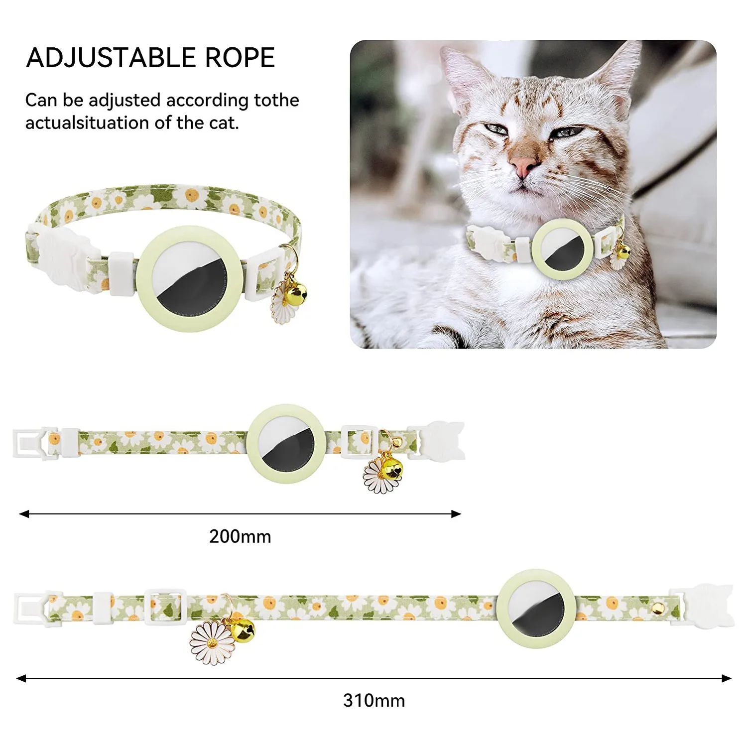 For Air Tag Cat Collar, Cat Collar, Kitten Collar Breakaway with Silicone Holder, for Girl Boy Cats Green