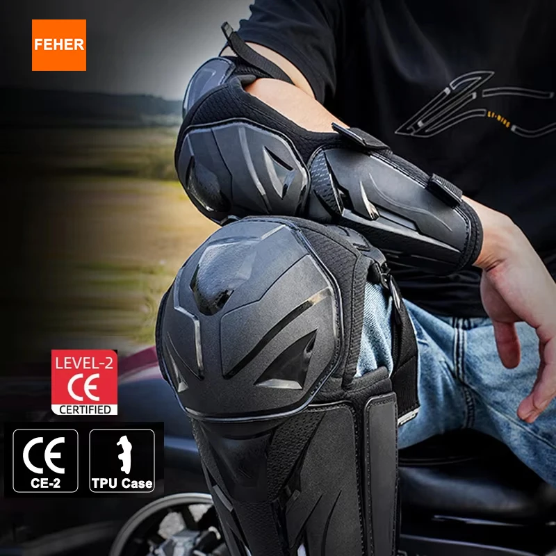 

FEHER мотоциклетные налокотники и наколенники, эластичный защитный чехол из ТПУ, сертифицированный уровень CE-2, защитное оборудование для мотоцикла