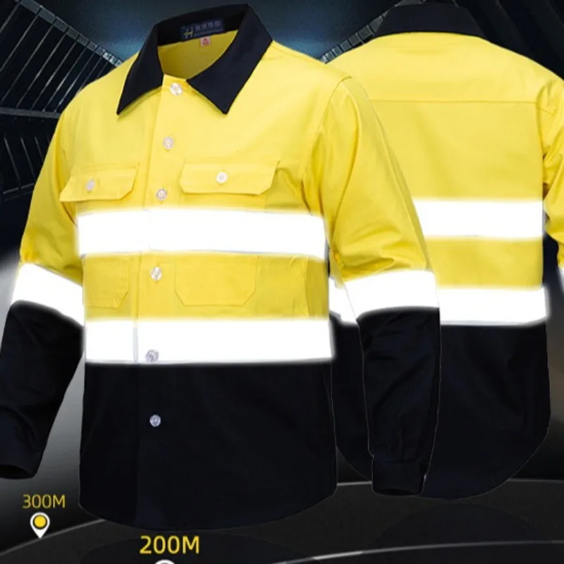 Pure Cotton Long Sleeve Reflective Stripe Work Shirt Construction Site Workshop Engineering Uniform Top