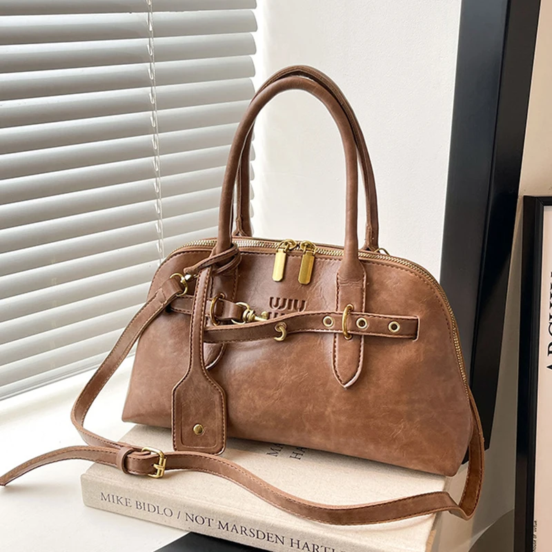 Leather Bag Retro Brown Tote Bag Women Crossbody Bag  Handbag Shell Bag Female Trend Fashion Travel Shoulder Crossbody Bag New