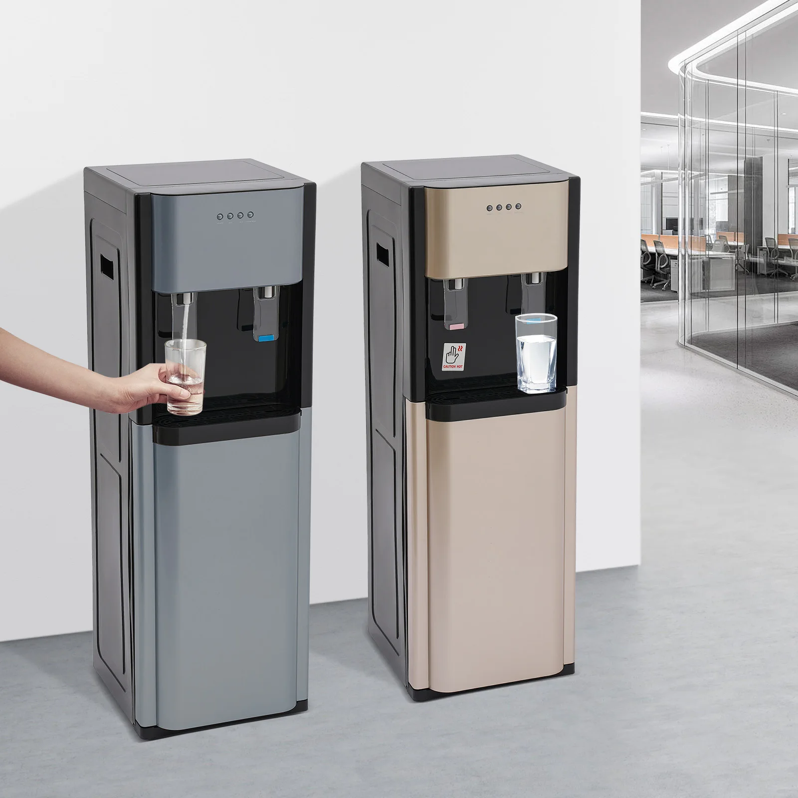 موزع مياه من الفولاذ المقاوم للصدأ تحميل سفلي، موزع مياه ذهبي/رمادي مع تسخين وتبريد للمنزل والمكتب