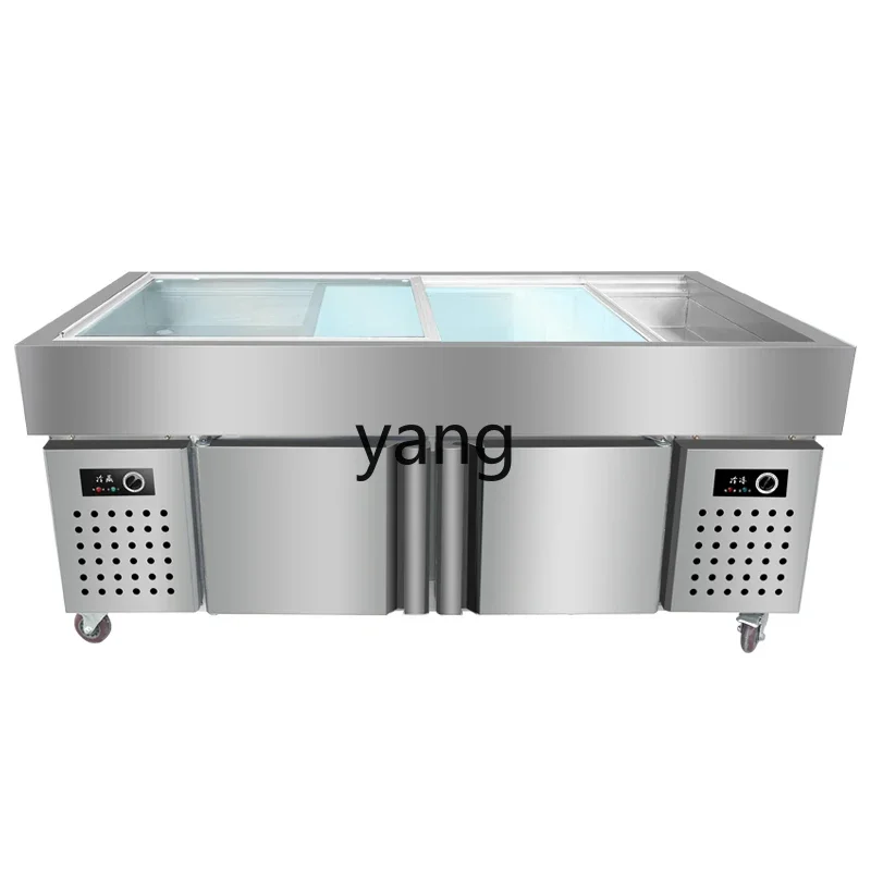 LH  stainless steel seafood ice table commercial display cabinet horizontal refrigerated fruit fresh-keeping cabinet