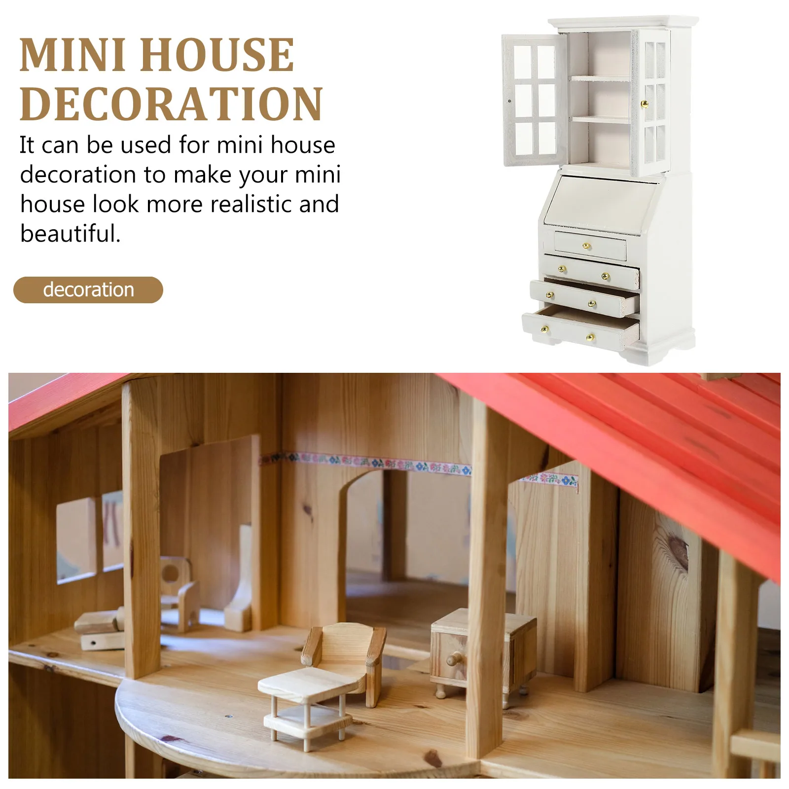 

Mini Simulated Bookcase Desk Storage Cabinet House Ornament Miniatures Dollhouse Kitchen Toys Room