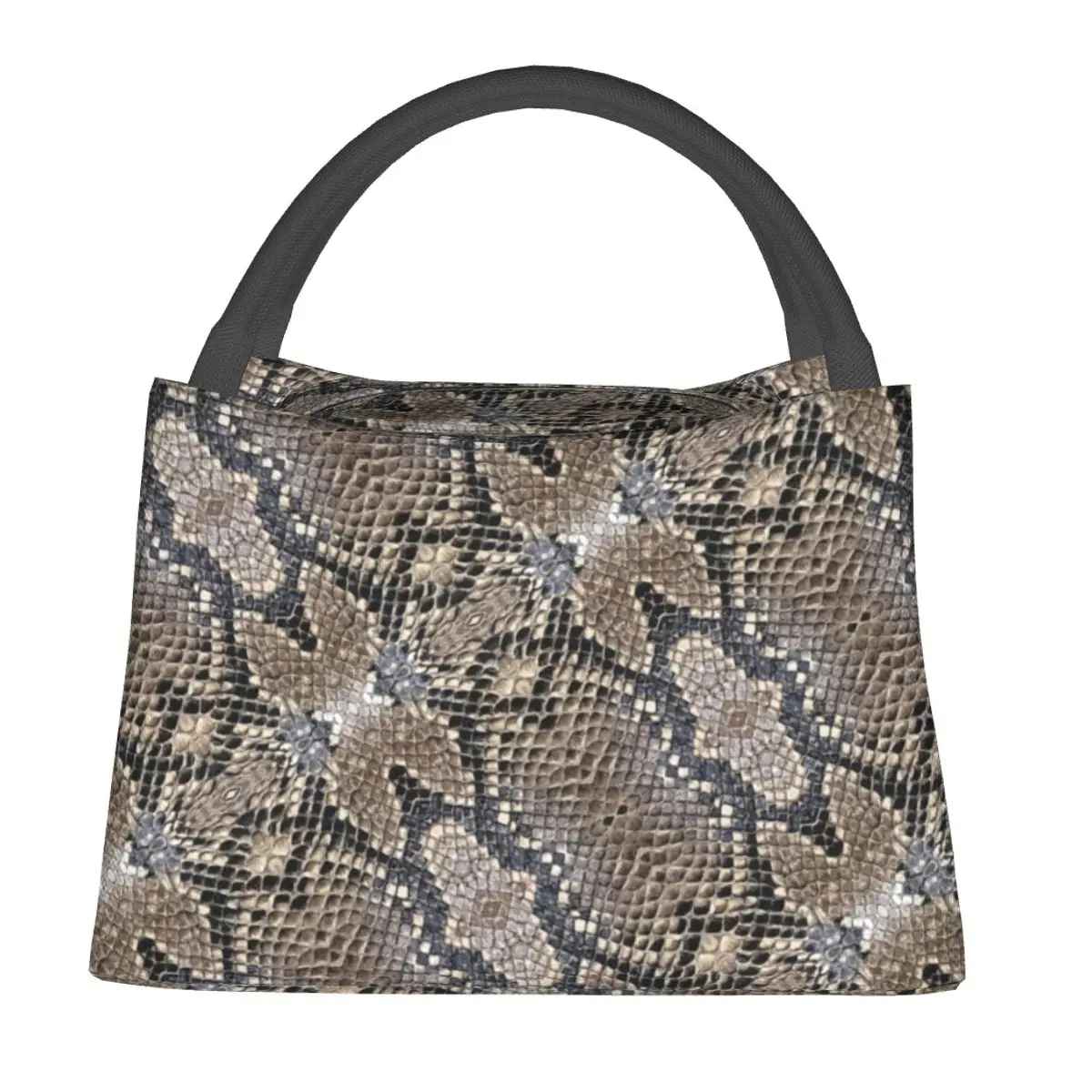 Classic Snakeskin Lunch Bag Grey and Silvers Snake Skin Portable Lunch Box Travel Custom Cooler Bag Oxford Thermal Tote Handbags