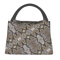 Classic Snakeskin Lunch Bag Grey and Silvers Snake Skin Portable Lunch Box Travel Custom Cooler Bag Oxford Thermal Tote Handbags