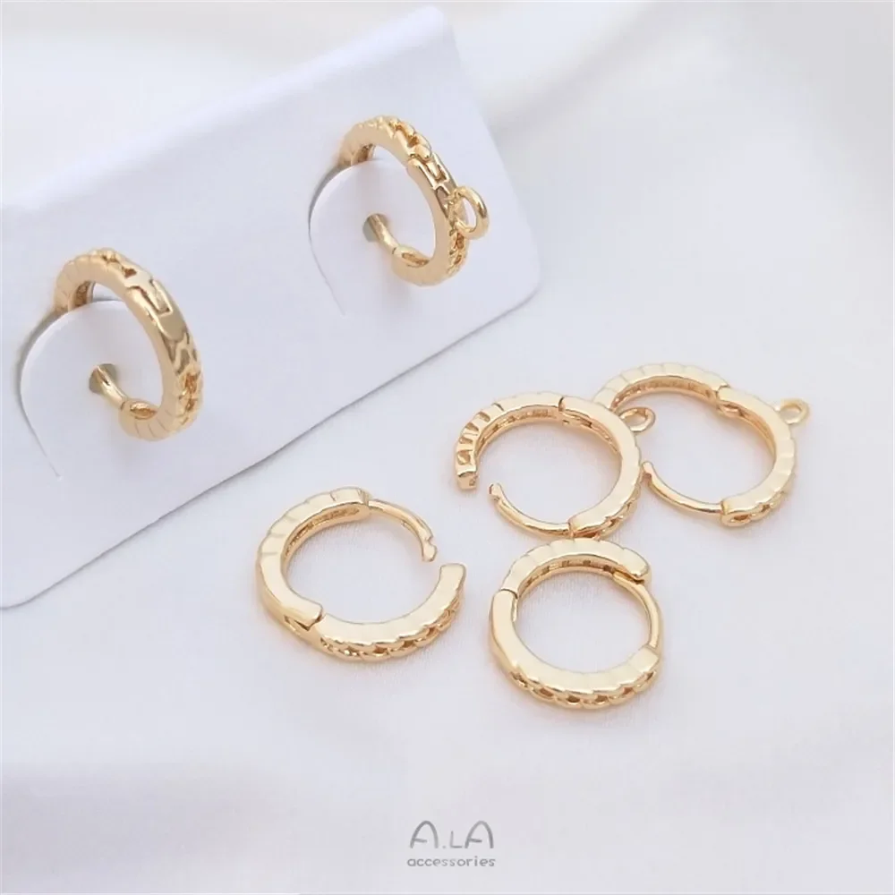 14K Gold Plated Chain pattern circle with hanging lug clasp plain ring earrings Handmade DIY earwear material accessories