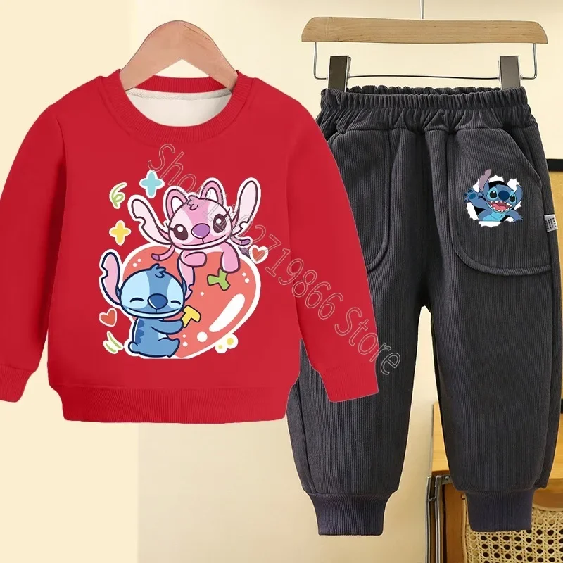 Ensemble de vêtements et pantalons Disney CAN o & Stitch pour garçons et filles, impression graphique Anime, sourire PVD, fjWarm, confortable, cadeaux pour enfants