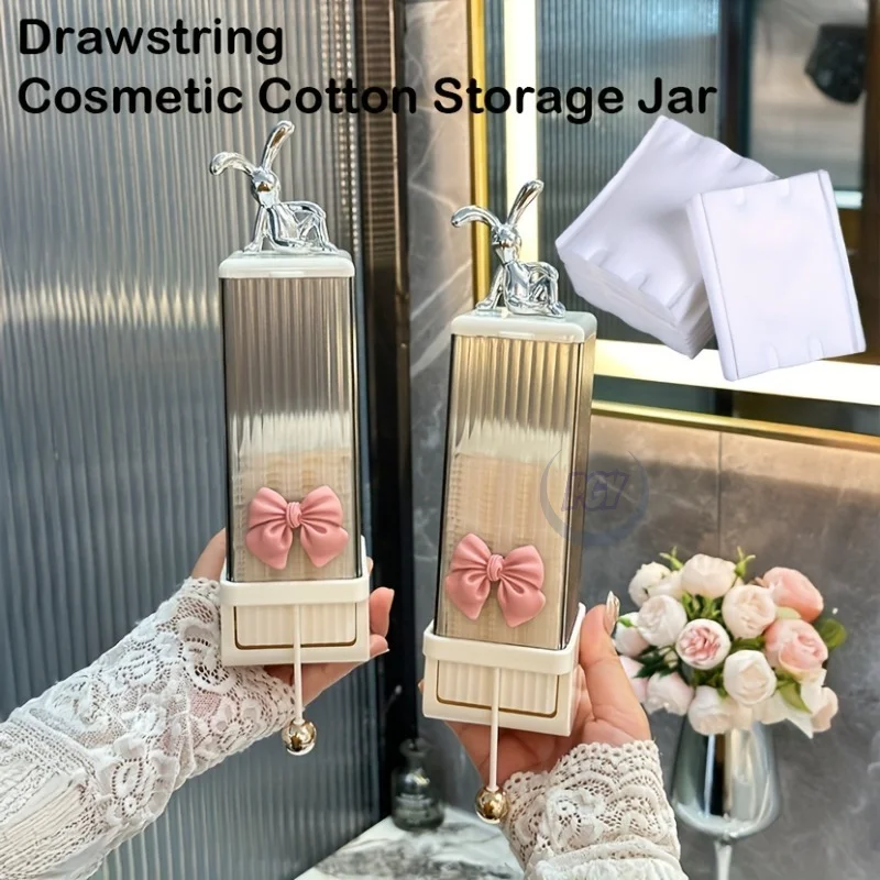 large-capacity-pull-out-makeup-pad-storage-jar-cute-rabbit-pink-bow-wall-mounted-organizer-storage-for-bathroom-dressing-table