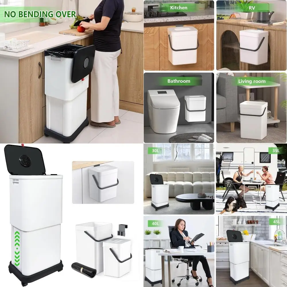 

Регулируемый кухонный мусорный бак объемом 20–45 л с крышкой и двумя подвесными баками, 13-галонный колесный мусорный бак для домашнего и офисного использования