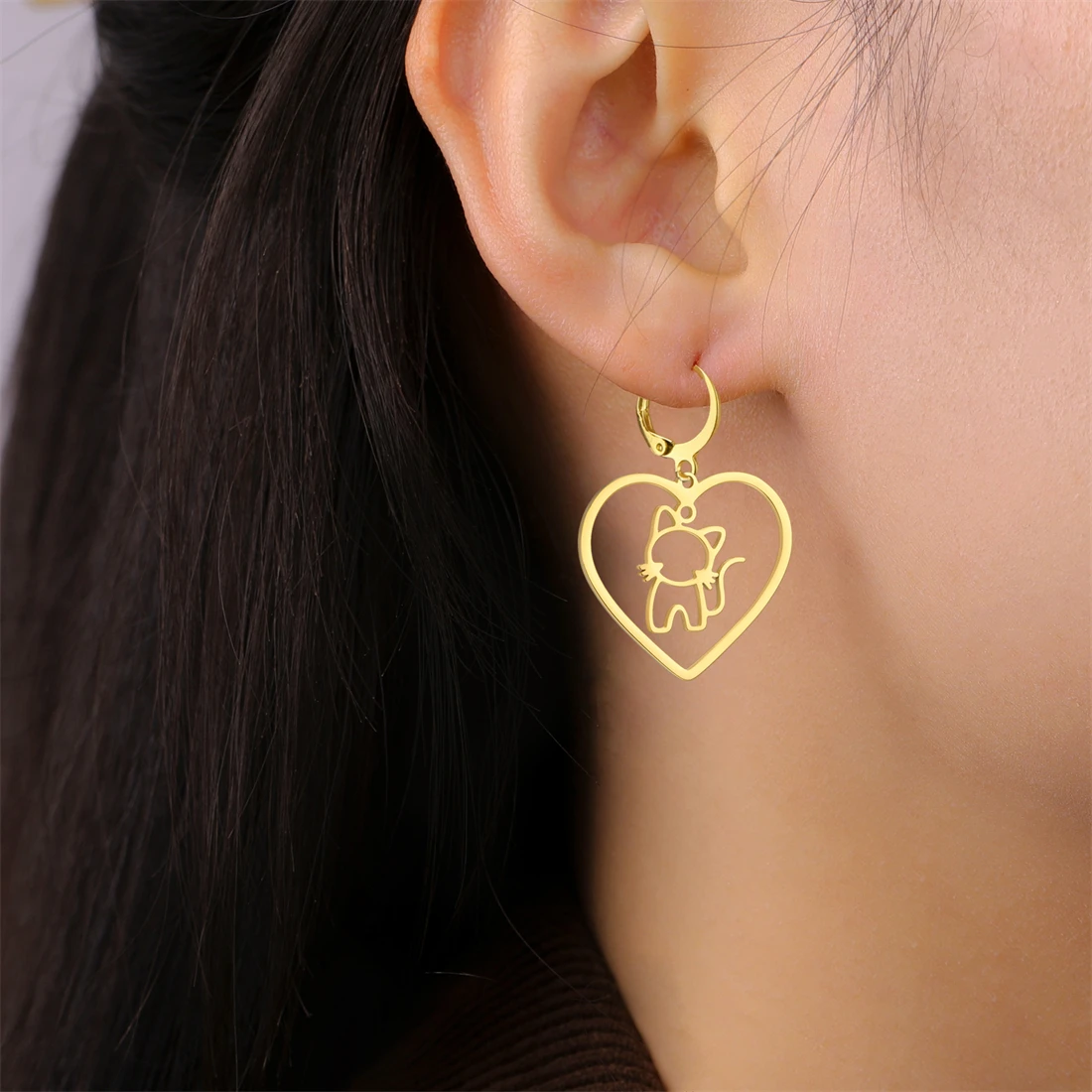 

Eueavan Trendy Cat Dangle Earrings Stainless Steel Cute Kitten Animal Hoop Earrings for Women Girls Jewelry Gifts Wholesale