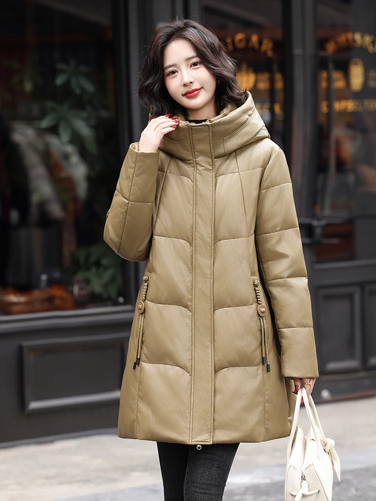   Ning 本革ダウンジャケット女性の eepskin 2025 新しい小さいサイズの高級感のあるレザーコート女性冬 Fce