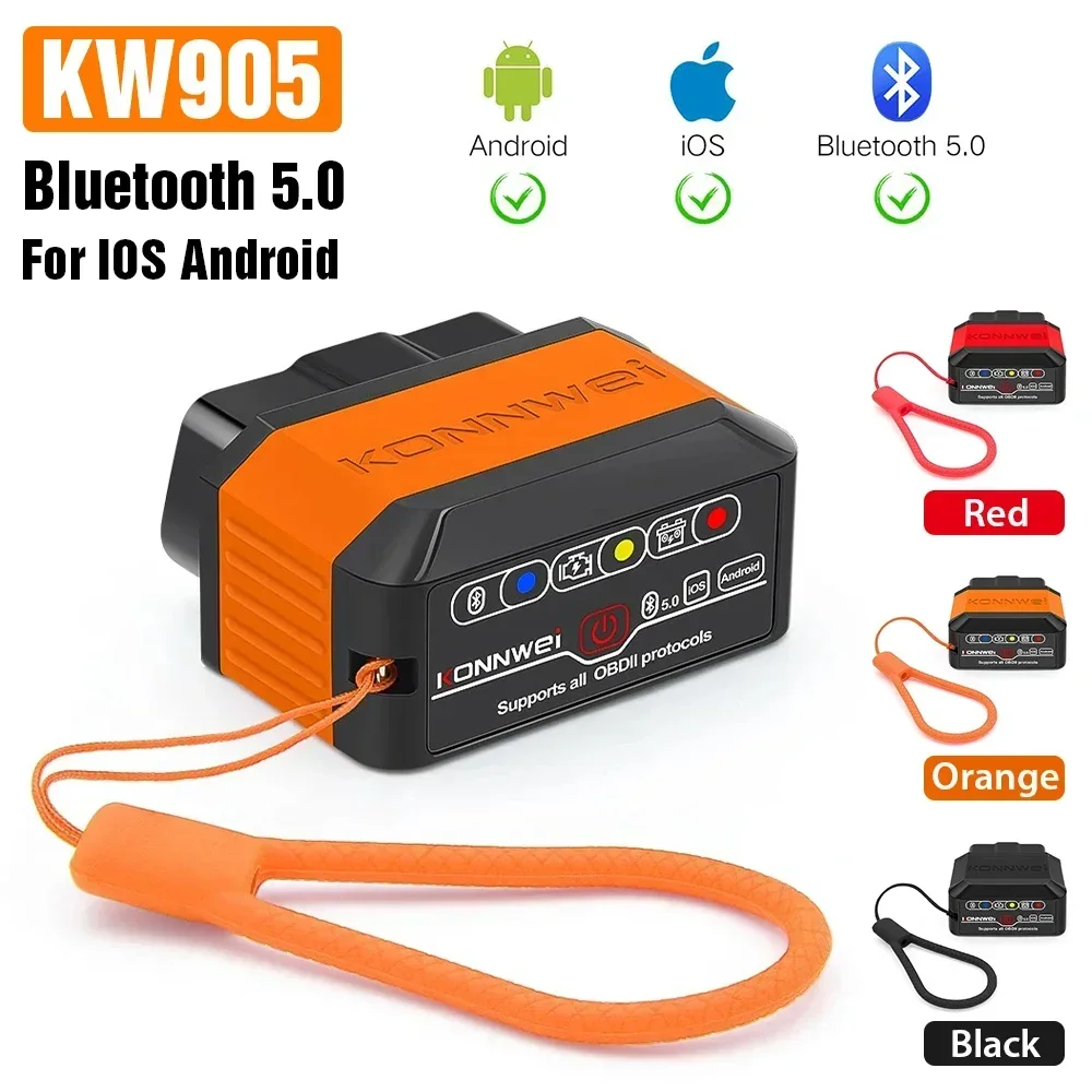 KW905 OBD2 Car Code Reader ELM327 V1.5 Engine Fault Scanner Tool Bluetooth 5.0 OBDII Code Reader Diagnostic Tool for Android/IOS