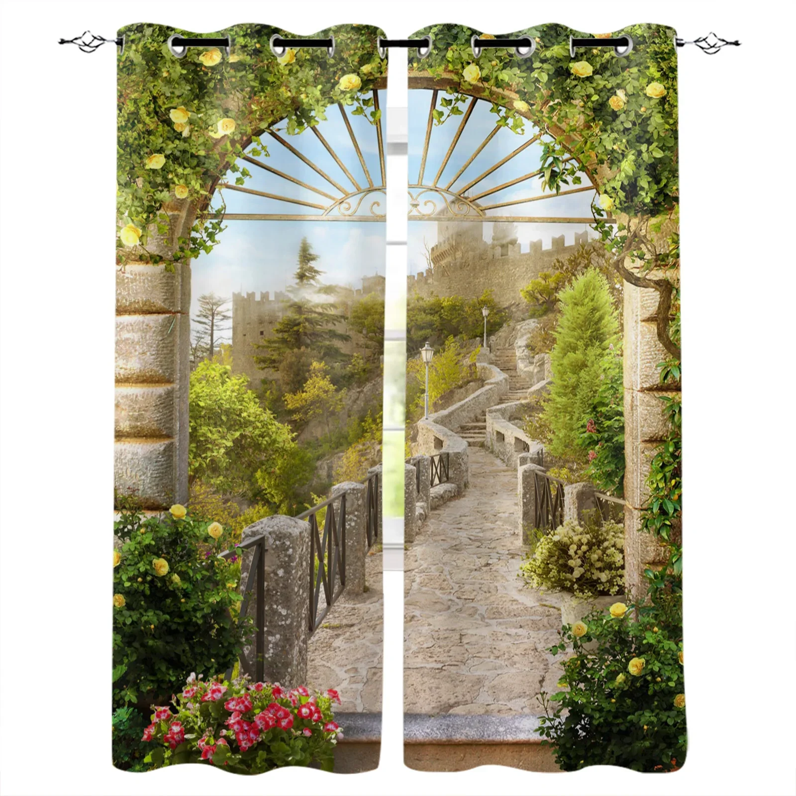 Italy Ancient Arch Garden Blackout Curtains Window Curtains For Bedroom Living Room Decor Window Treatments