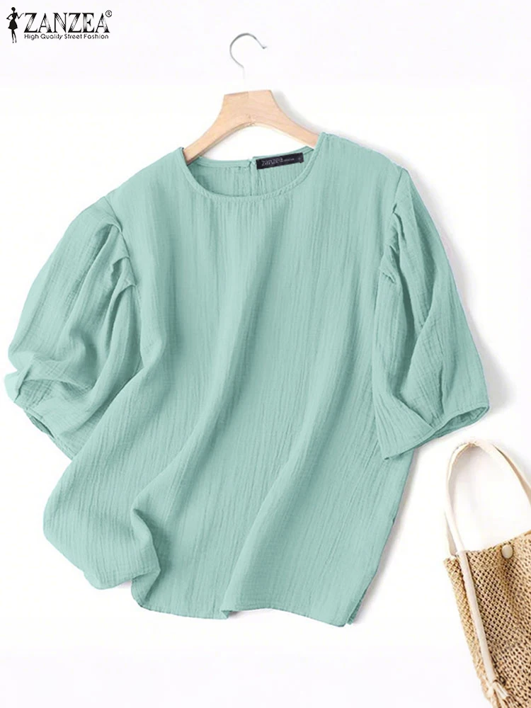 

ZANZEA Fashion Korean Blouse 2025 Summer Women Tunic Tops O-Neck Casual Half Sleeve Loose Solid Color Shirts Elegant Blusas