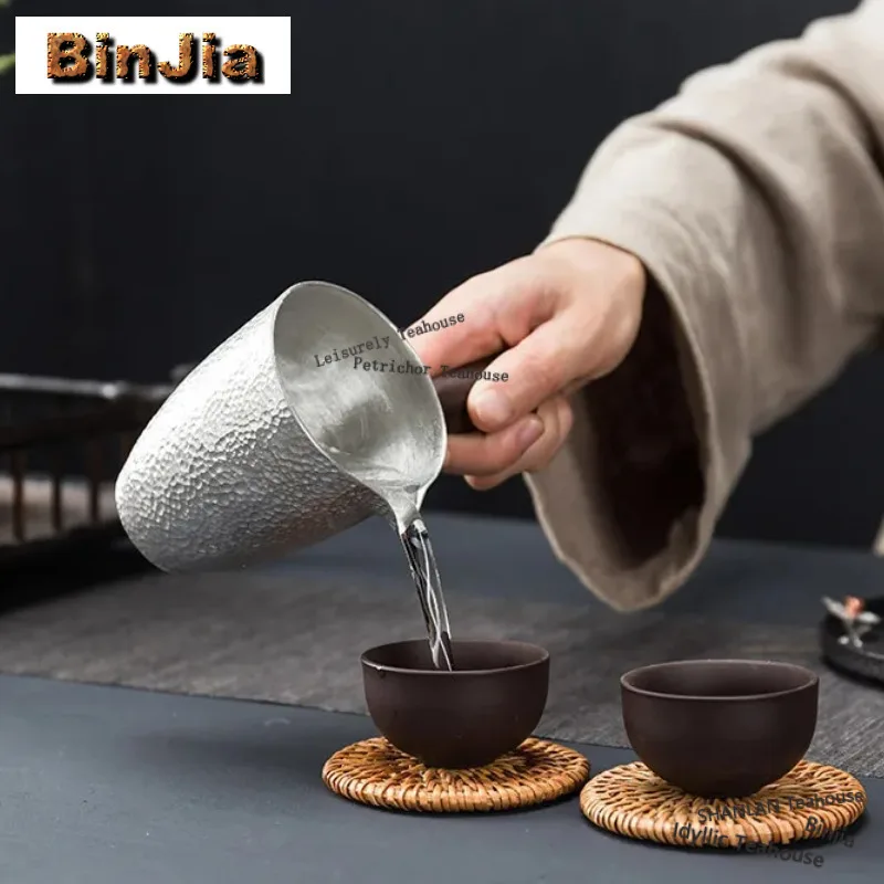 High End Metal Tin Health Tea Pitcher Vintage Ebony Handle Dispenser Fair Cup Cha Hai Justice Cup Coffee Teaware Craft Supplies