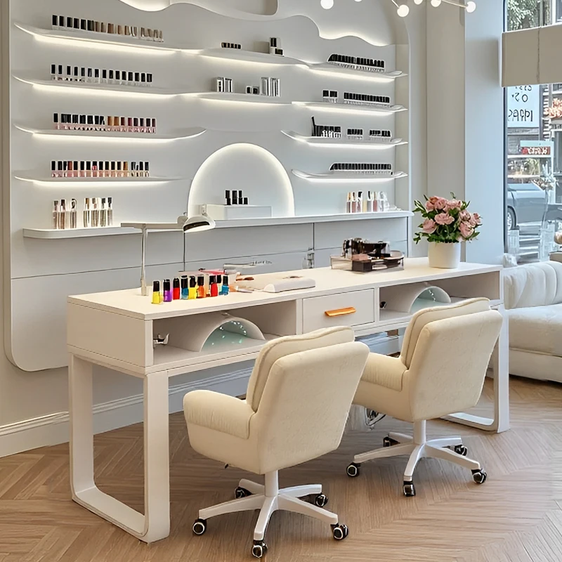 طاولة أظافر بتصميم فرنسي مع مساحة تخزين احترافية وبسيطة وحديثة لمكتب الأظافر طاولة ريفية للتجميل أثاث صالون De Manucure