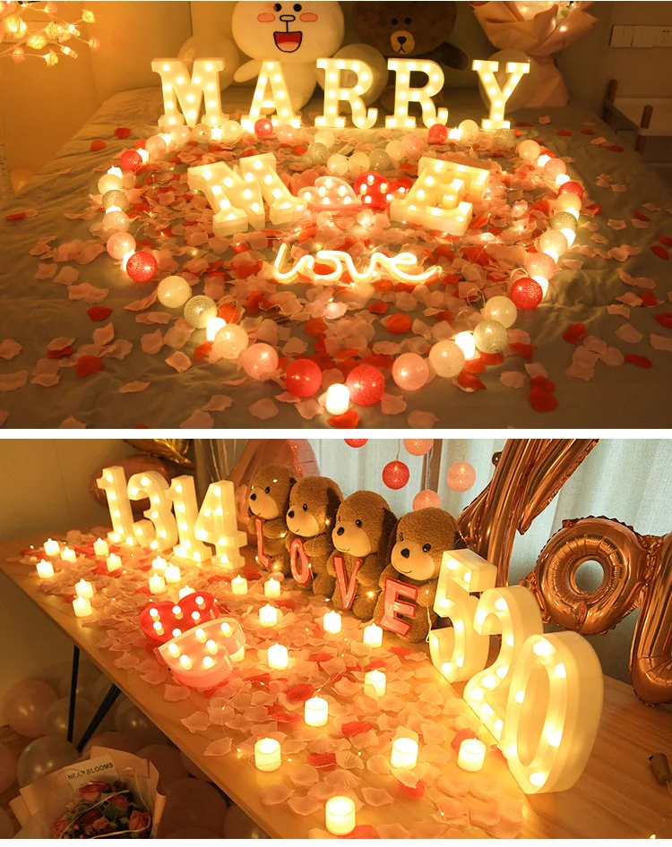 Decorative Letters Alphabet Letter LED Lights Luminous Number Lamp Night Light Wedding Proposal Party Baby Bedroom Decoration