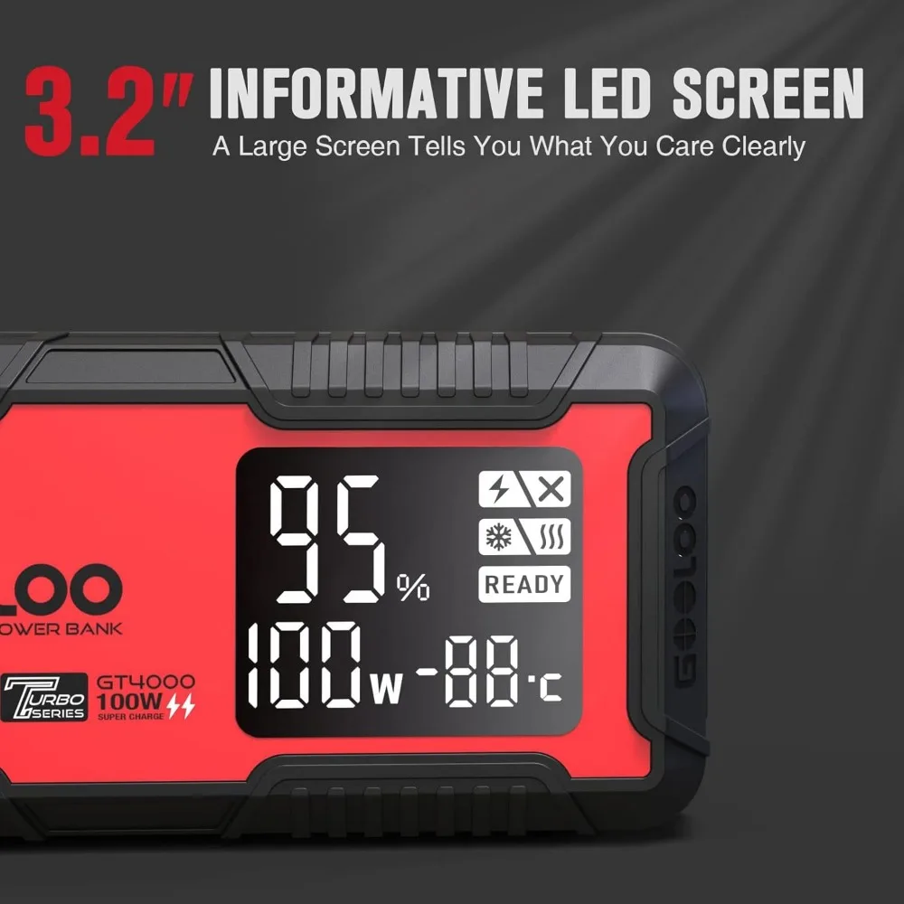GOOLOO GT4000 Car Jump Starter 4000A 100W شحن سريع 12V SuperSafe بطارية محمولة معززة مع -40 ℉   تقنية التسخين المسبق،