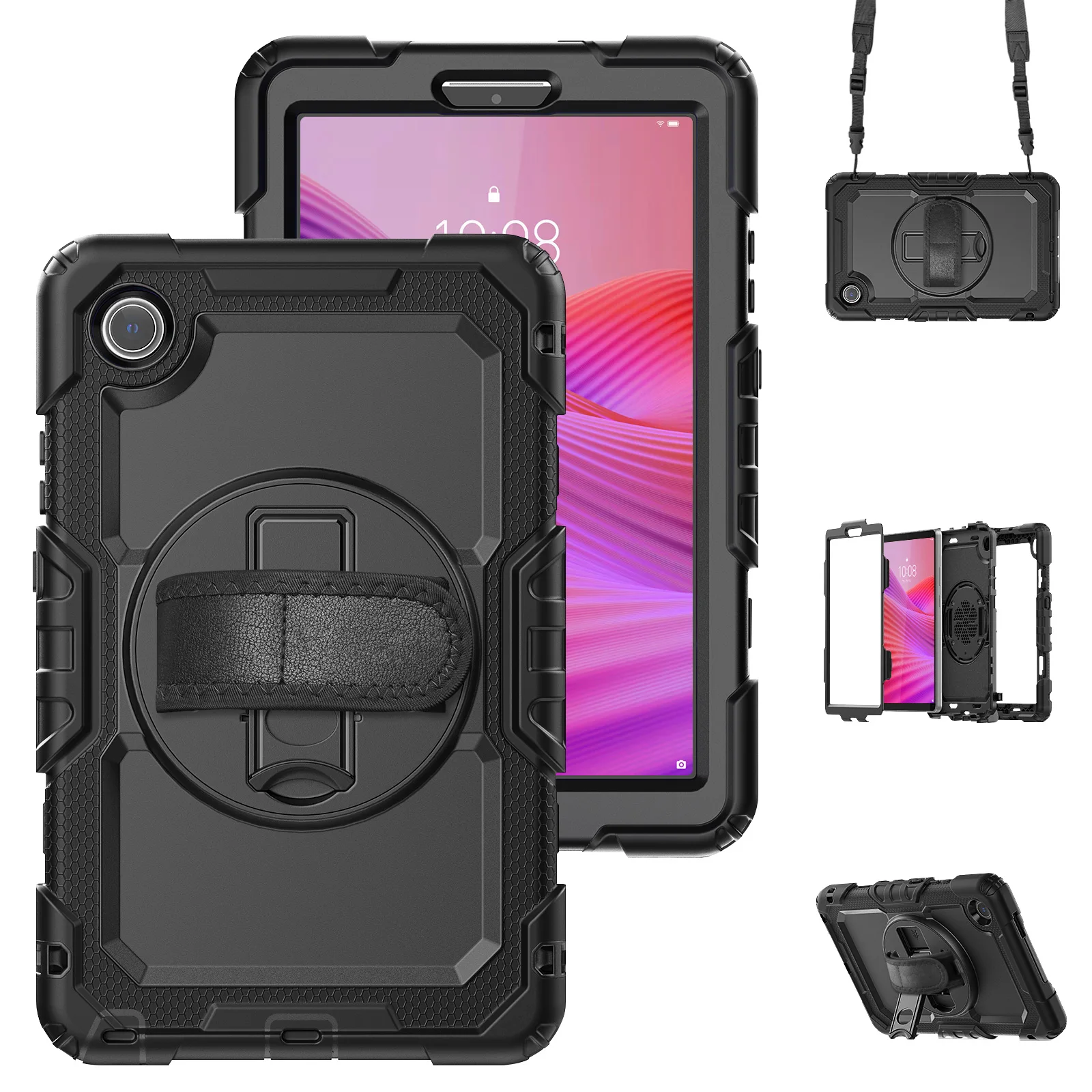 Heavy Duty Case For Lenovo Tab One (K9) 2025 8.7 inch TB305FU 3-Layers Hybrid Stand Cover With Screen Protector Shoulder Strap