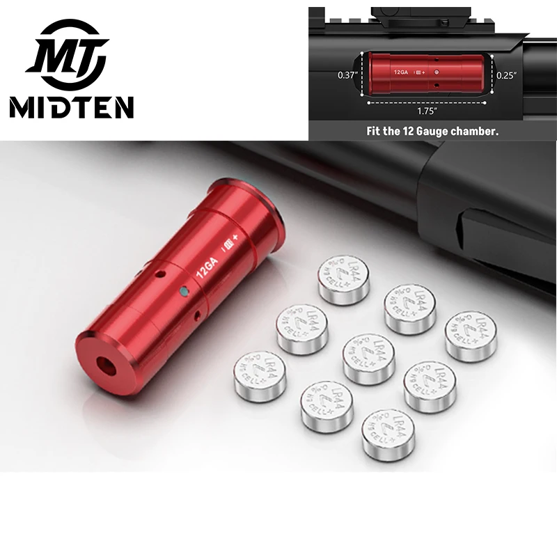 MidTen Tactical  12GA Gauge Bore Sight Red Laser Dot Boresighter with 9 Batteries Cartridge Scopes Hunting Aiming Optical Instru