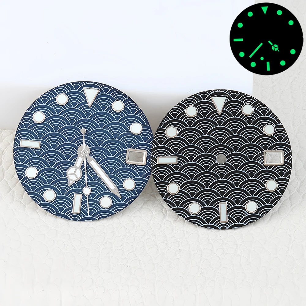 28.5mm NH35 Watch Dial Fit NH35 NH36 Movement Watch Accessories Green Luminous Fish Scale Texture Watch Face Watch Replacements