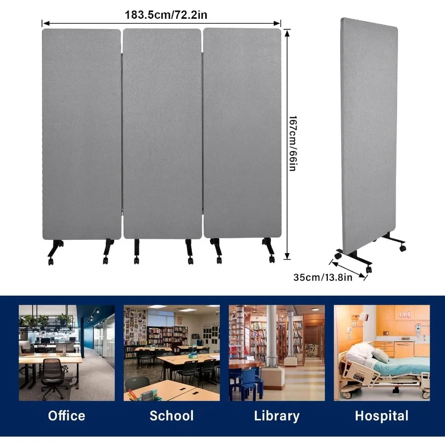 72 × 66 أقسام مكتبية 3 لوحات فواصل مقاومة للصوت لمقسم غرفة المكتب لوحة الخصوصية مع عجلات تيم محمول