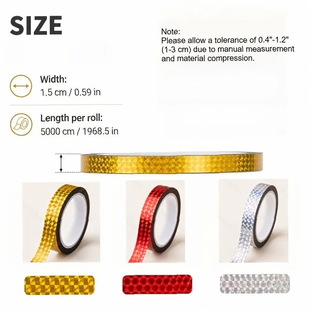 3 Rolls Laser Sealing Tape 1.5cm×50m Shiny Gold Red Silver Glitter Tape for Gift Box Packing Decoration & Carton Sealing
