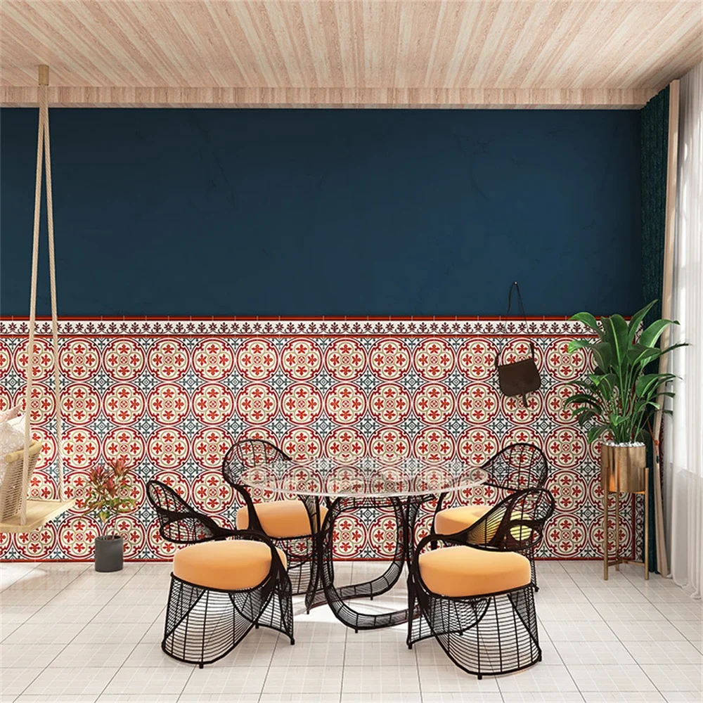 Custom Vintage Moroccan wallpapers for living room national simulation ceramic tile mosaic art wall paper home decor restaurant