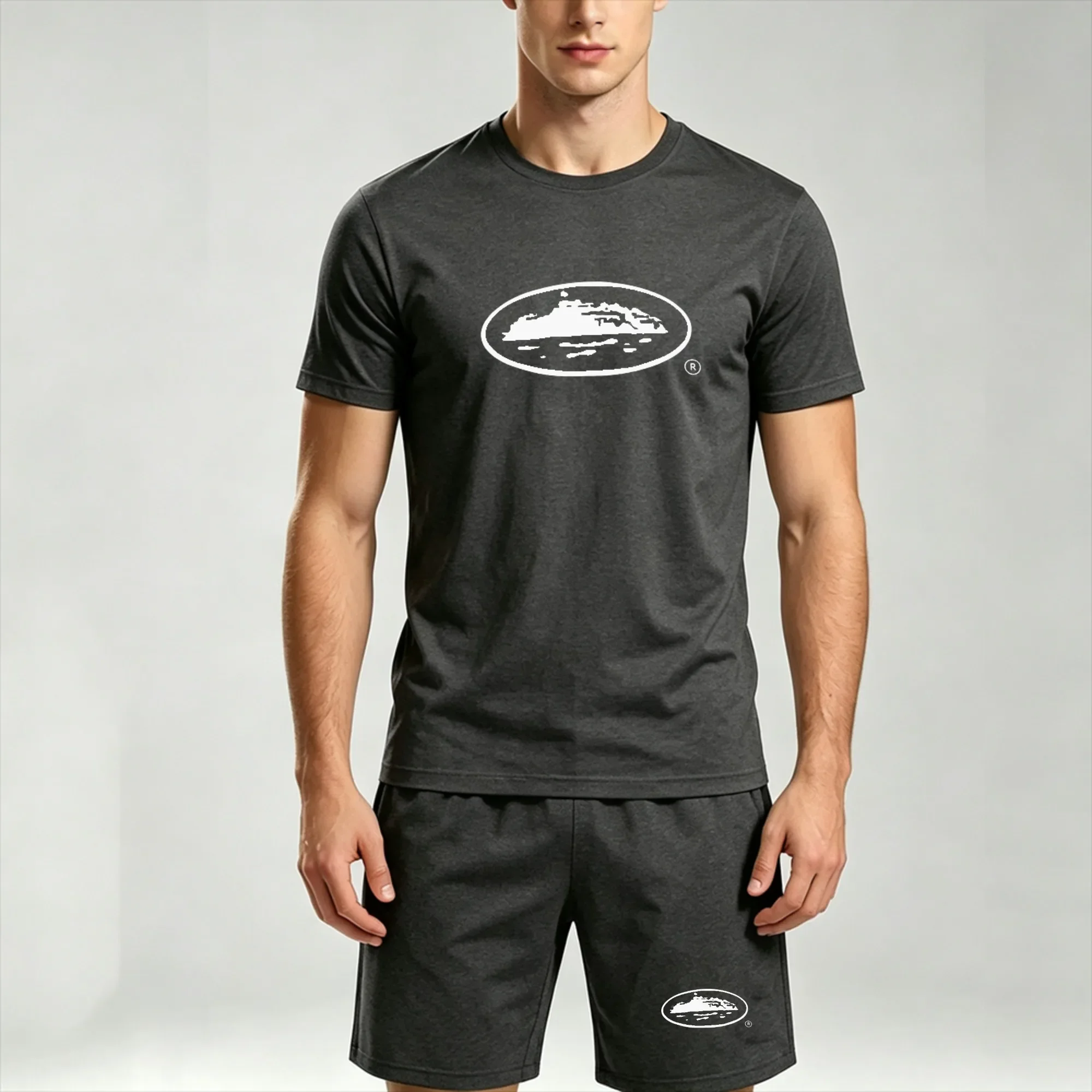 Men Mesh Quick Dry Sports Suit 2 Piece Set Short Sleeve T Shirt Drawstring Shorts Breathable Summer Tracksuit Casual Two Outfits view 5