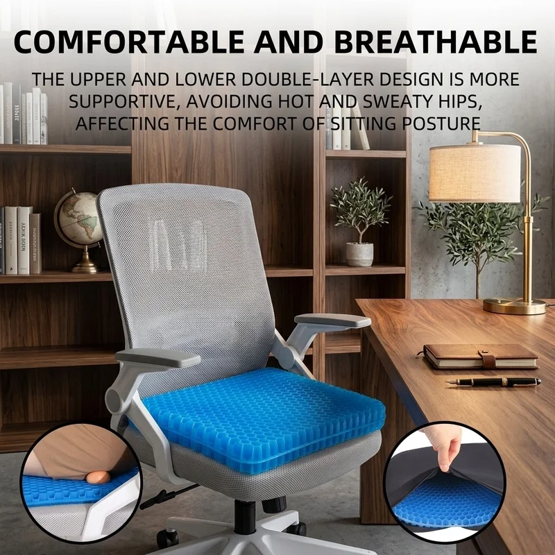 Gel Seat Cushion, Breathable Honeycomb Cooling Chair Pad for Office Car Wheelchair, Pressure Relief Support for Long Sitting