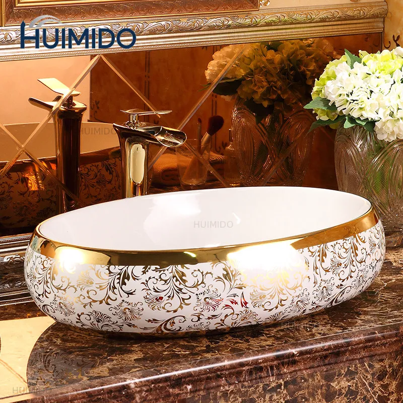 On-stage basin Washbasin European ceramic art basin Oval wash basin Washbasin Household bathroom Washbasin