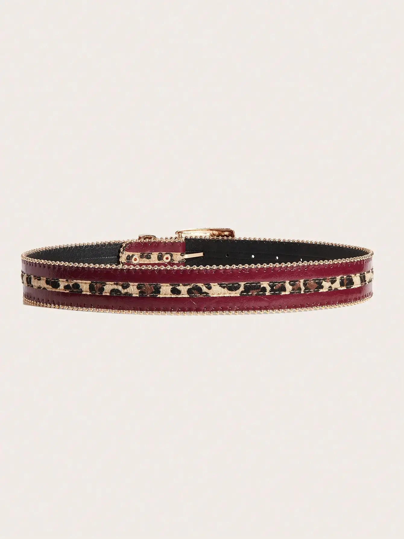 1pc Women Burgundy Leopard Western Belt PU Leather Cowgirl Waist Belt With Metal Buckle For Jeans Dress