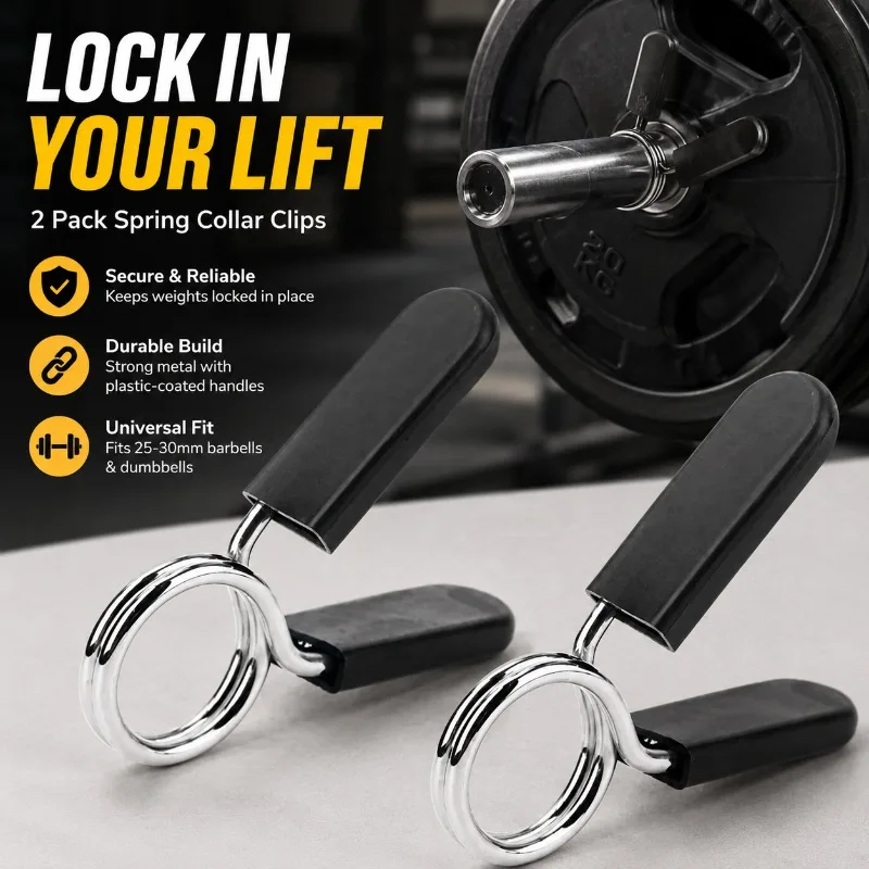 Spring Collar Clips for Dumbbell & Barbell Bar Available 2.5cm 5cm Inner Hole Size Anti-loose Lock Snap Spring Clamp Fix Weight