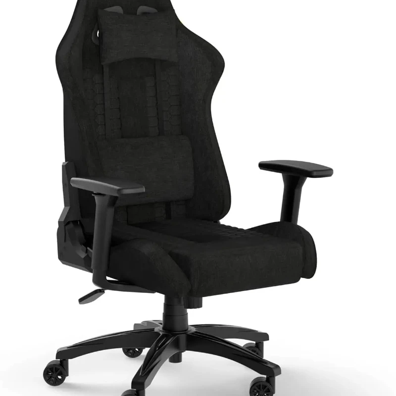 

Gaming Chair Fabric Racing Design Lumbar Pillow Memory Foam Neck Pillow Adjustable Height Armrests Black124