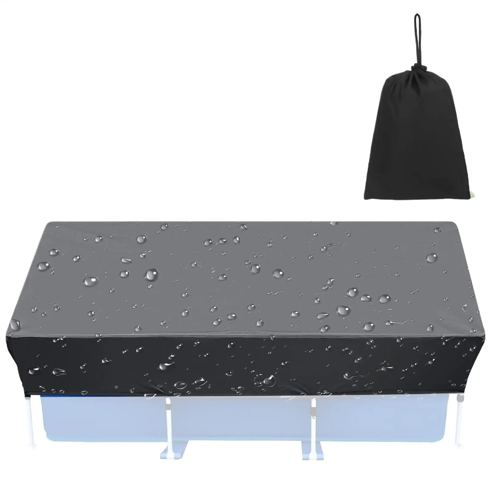 Pool Cover 210D Oxford Cloth Waterproof Tear-Resistant with Drawstring Rectangular Swimming Pool Cover for Garden Backyard Park