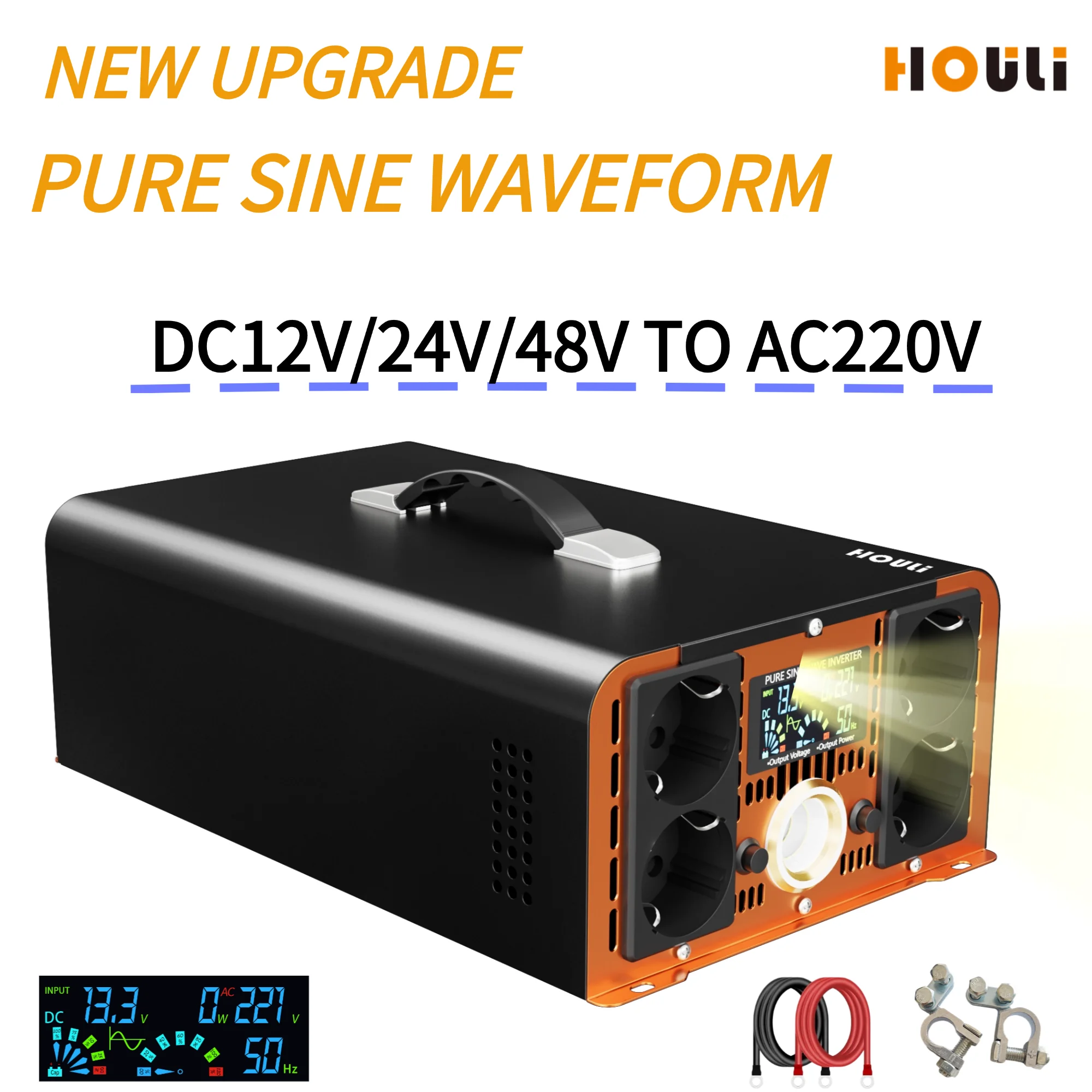 HOULI 10000W DC 12V 24V 220V Pure Sine Wave Inverter, Car Inverter for Home/Truck/Van/Camping